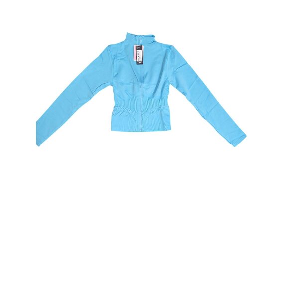 PrettyLittleThing Bright Blue Sport Seamless Bust Detail Zip-Up Jacket Size L - Picture 3 of 8